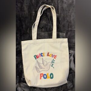 NWOT Polo RALPH LAUREN Womens Bag Canvas TOTE Multicolor PEACE LOVE POLO